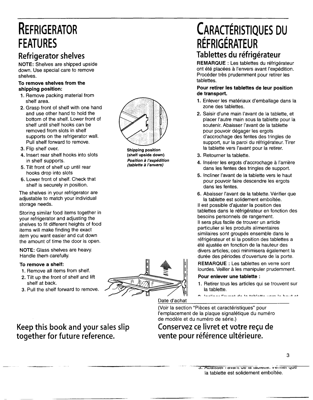 Whirlpool EB22DKXFB00 manual Refrigerator shelves, Tablettes du rbfrigkrateur 