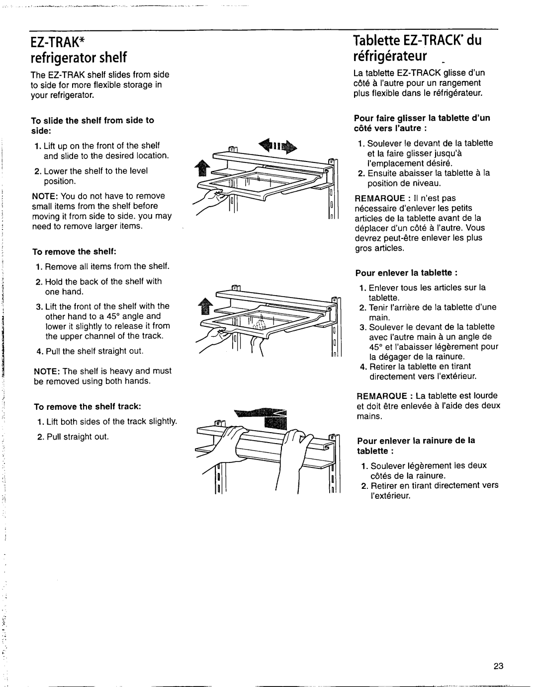 Whirlpool EB22DKXFB00 manual EZ-TRAK* refrigerator shelf 