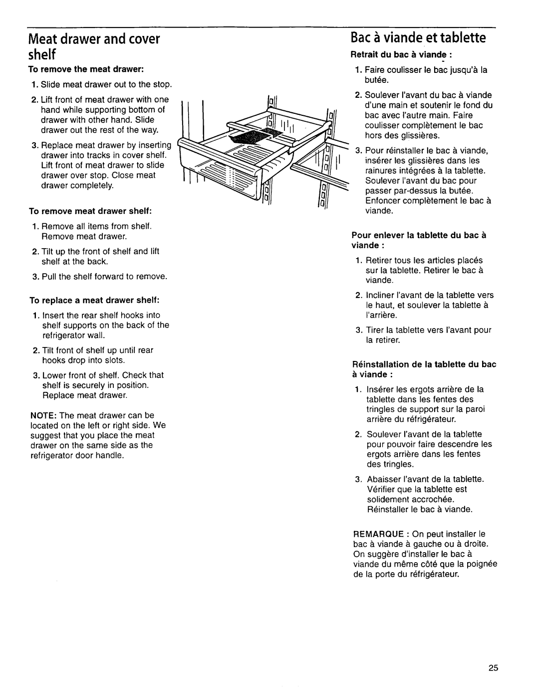 Whirlpool EB22DKXFB00 manual Meat drawer and cover shelf, Bat a viande et tablette 