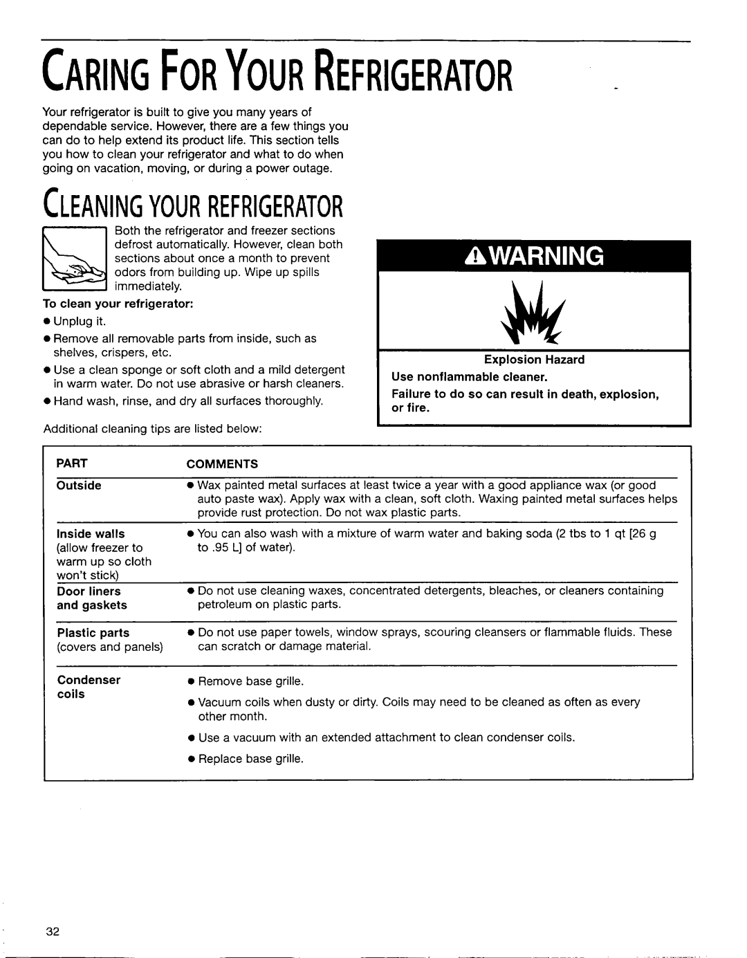 Whirlpool EB22DKXFB00 manual Caringforyourrefrigerator, Cleaningyourrefrigerator 