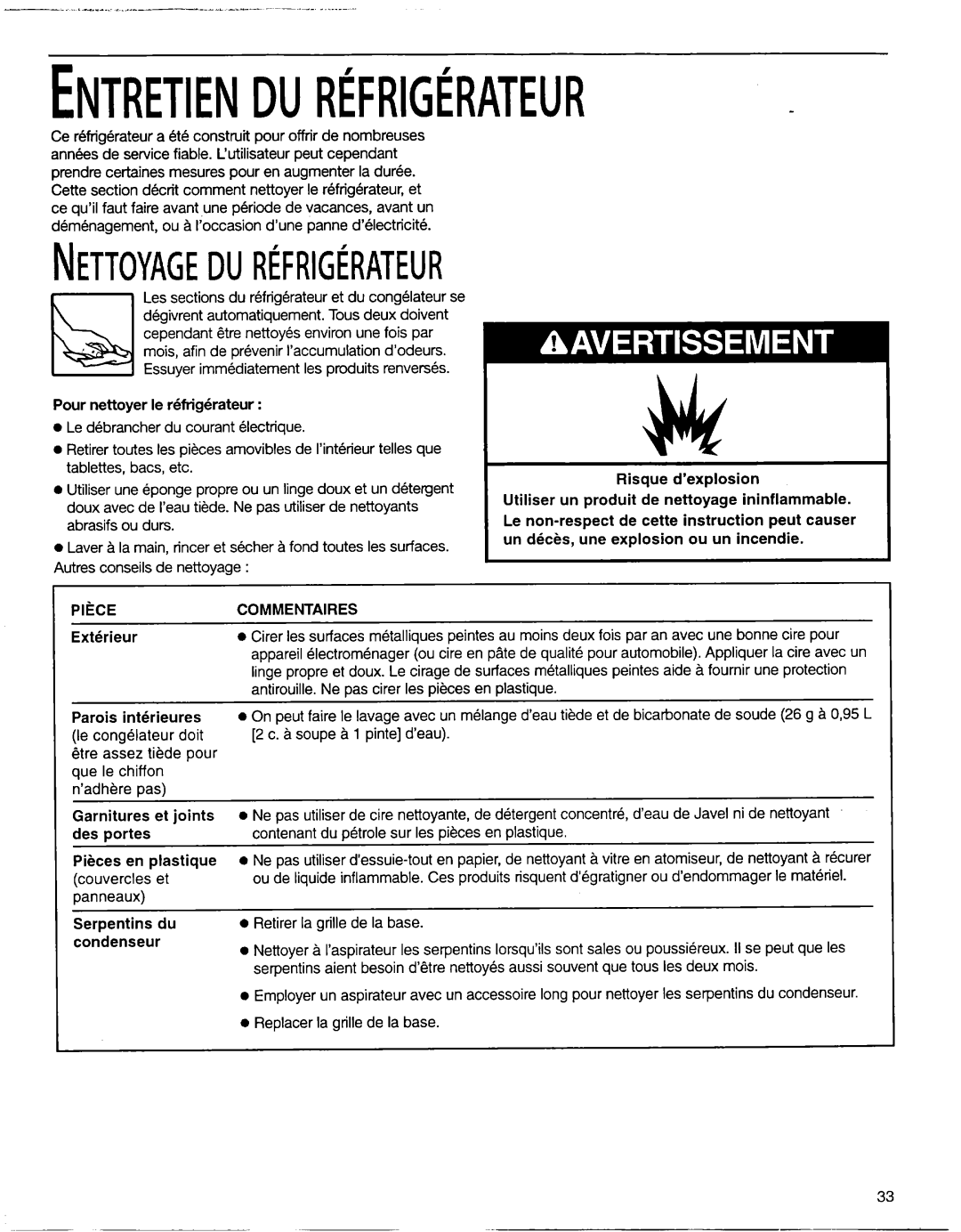 Whirlpool EB22DKXFB00 manual Entretiendur~Frig~Rateur, Nettoyagedur~Rig~Rateur 