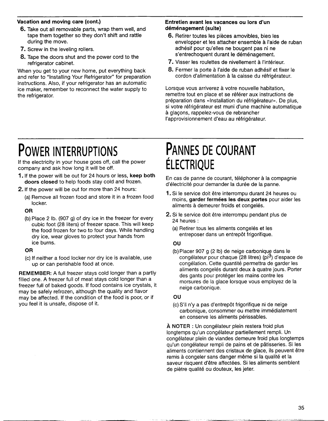 Whirlpool EB22DKXFB00 manual Powerinterruptions 