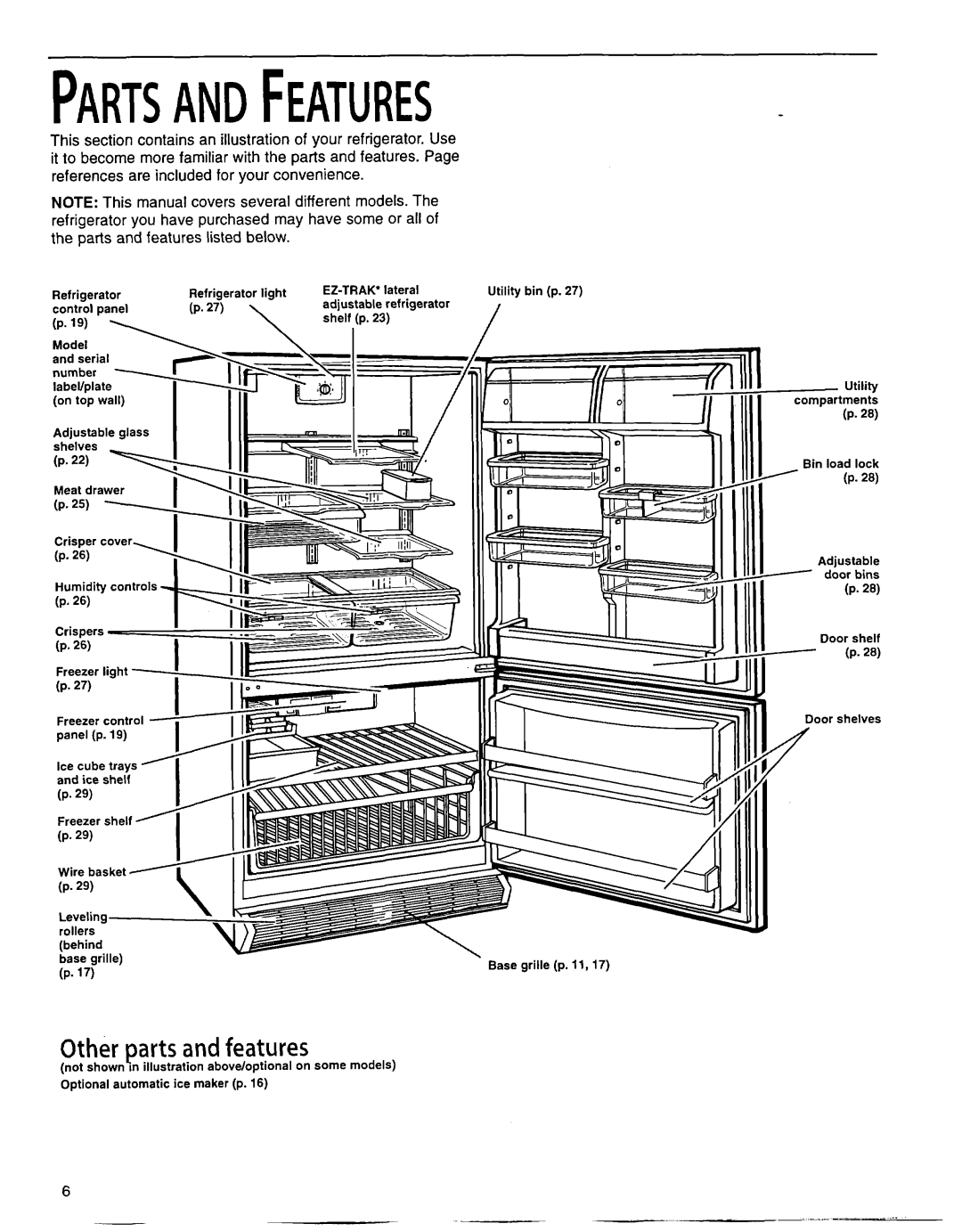 Whirlpool EB22DKXFB00 manual Partsandfeatures, Other Darts and features 