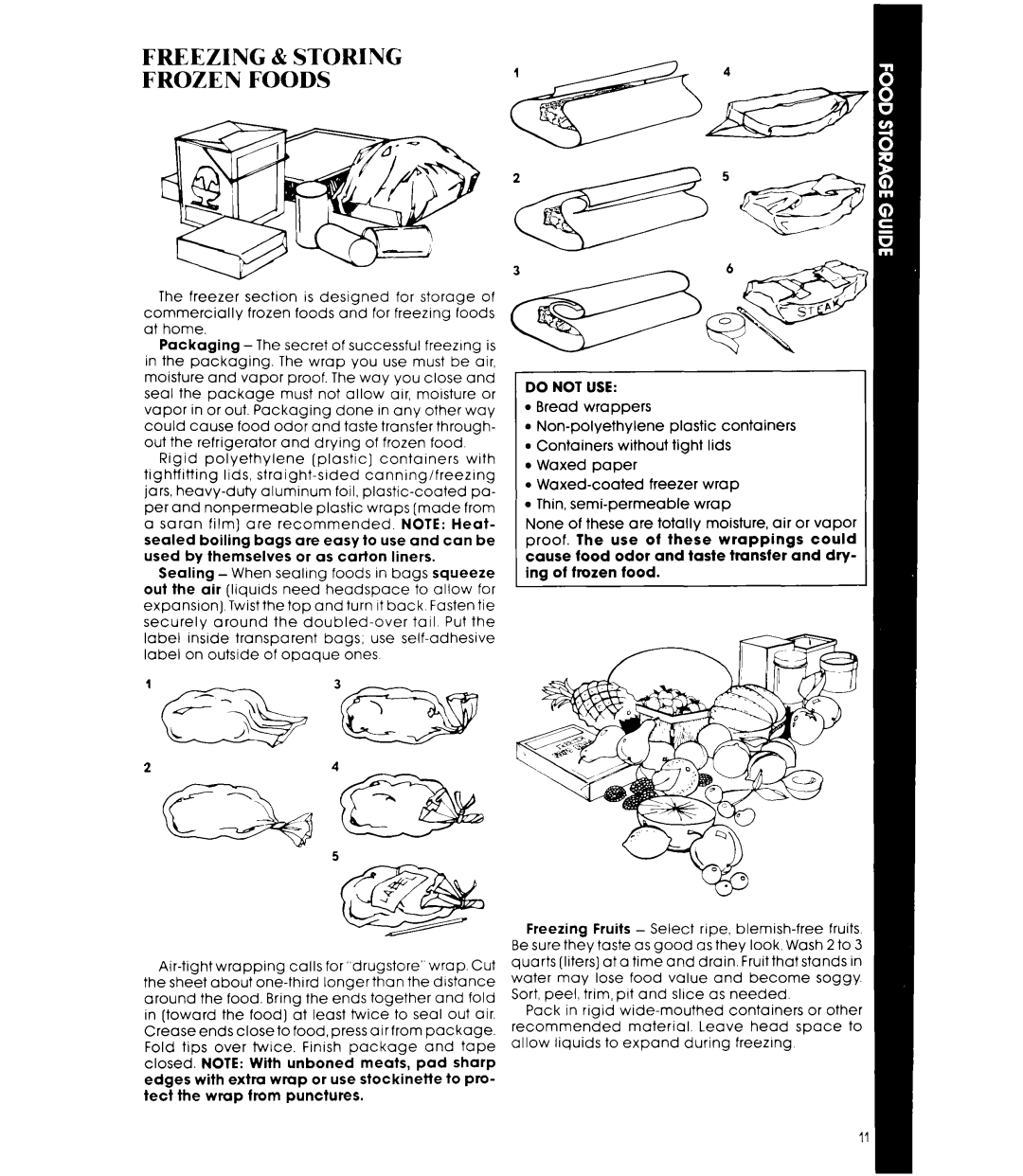 Whirlpool EBI9MK manual Freezing & Storing Frozen Foods 