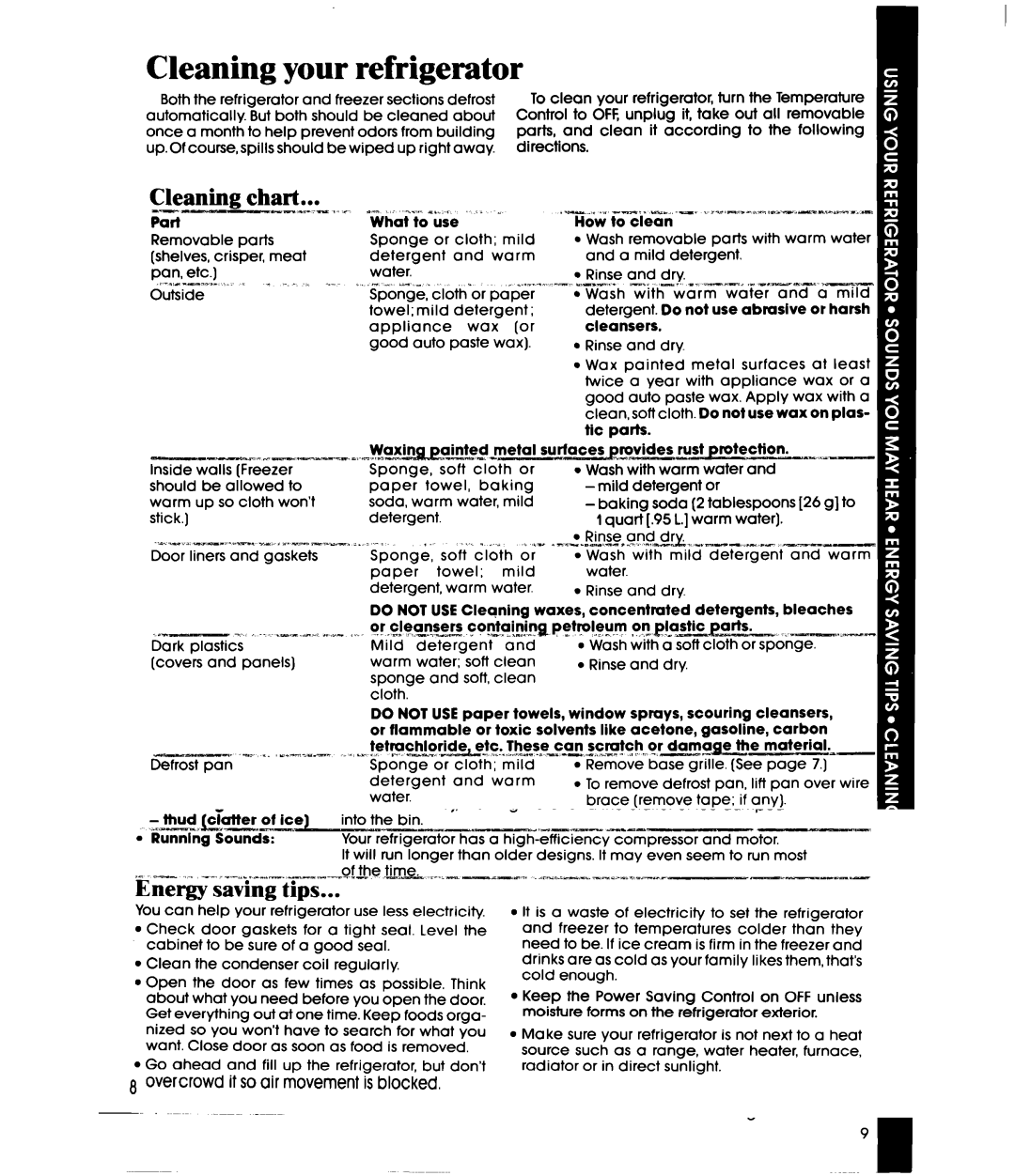 Whirlpool EBI9MK manual Cleaning your refrigerator, Cleaning Chart Q-*1-l 