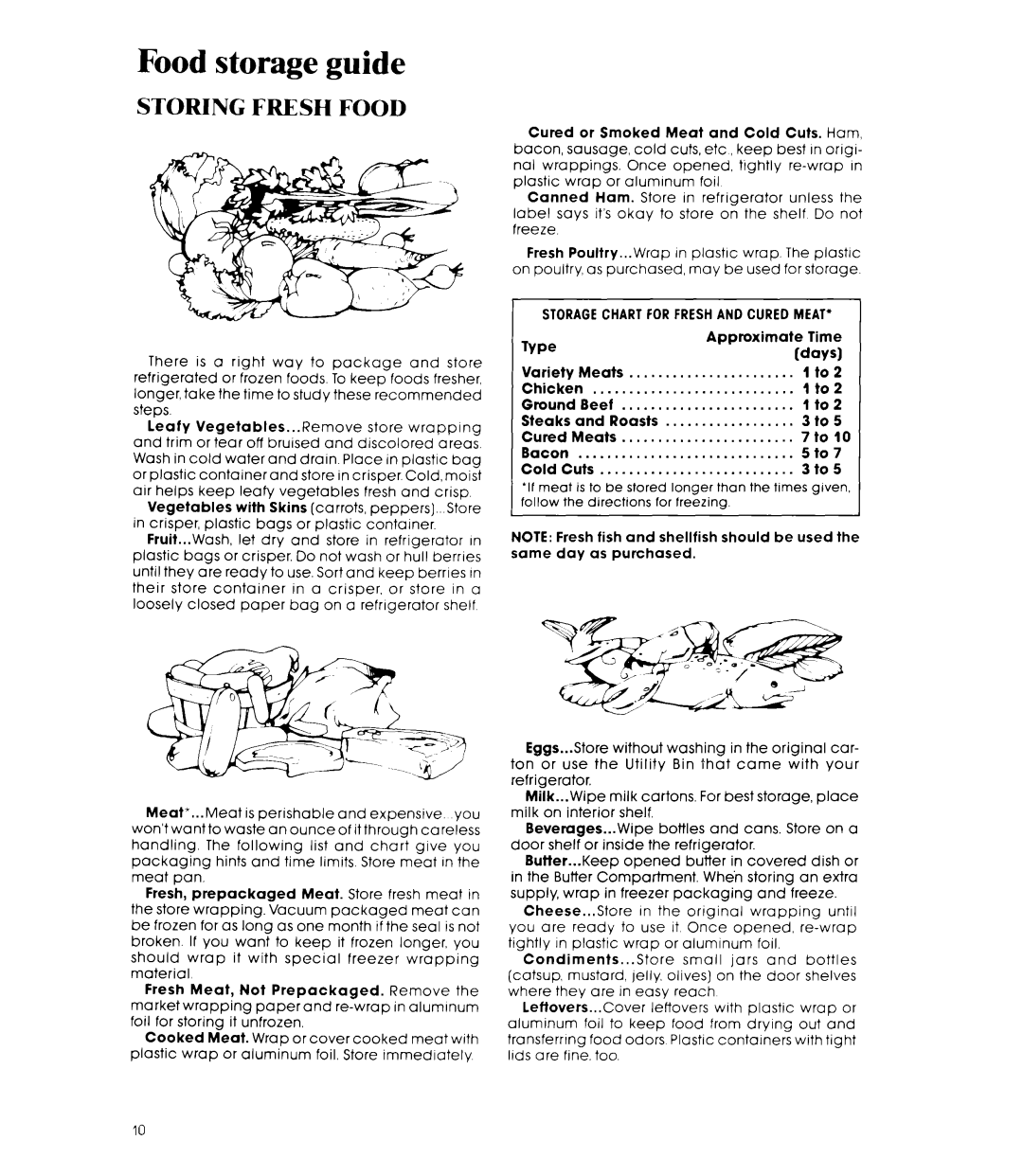 Whirlpool EBI9MK manual Food storage guide, Storing Fresh Food 