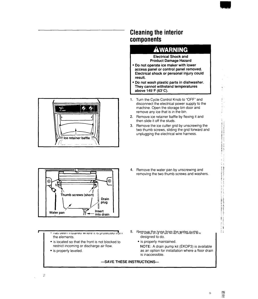 Whirlpool EC510 manual Cleaningthe interior components 