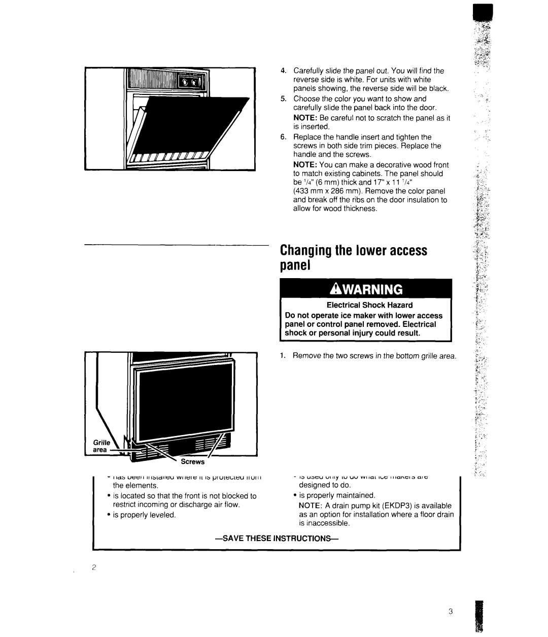 Whirlpool EC510 manual Changingthe loweraccess panel 