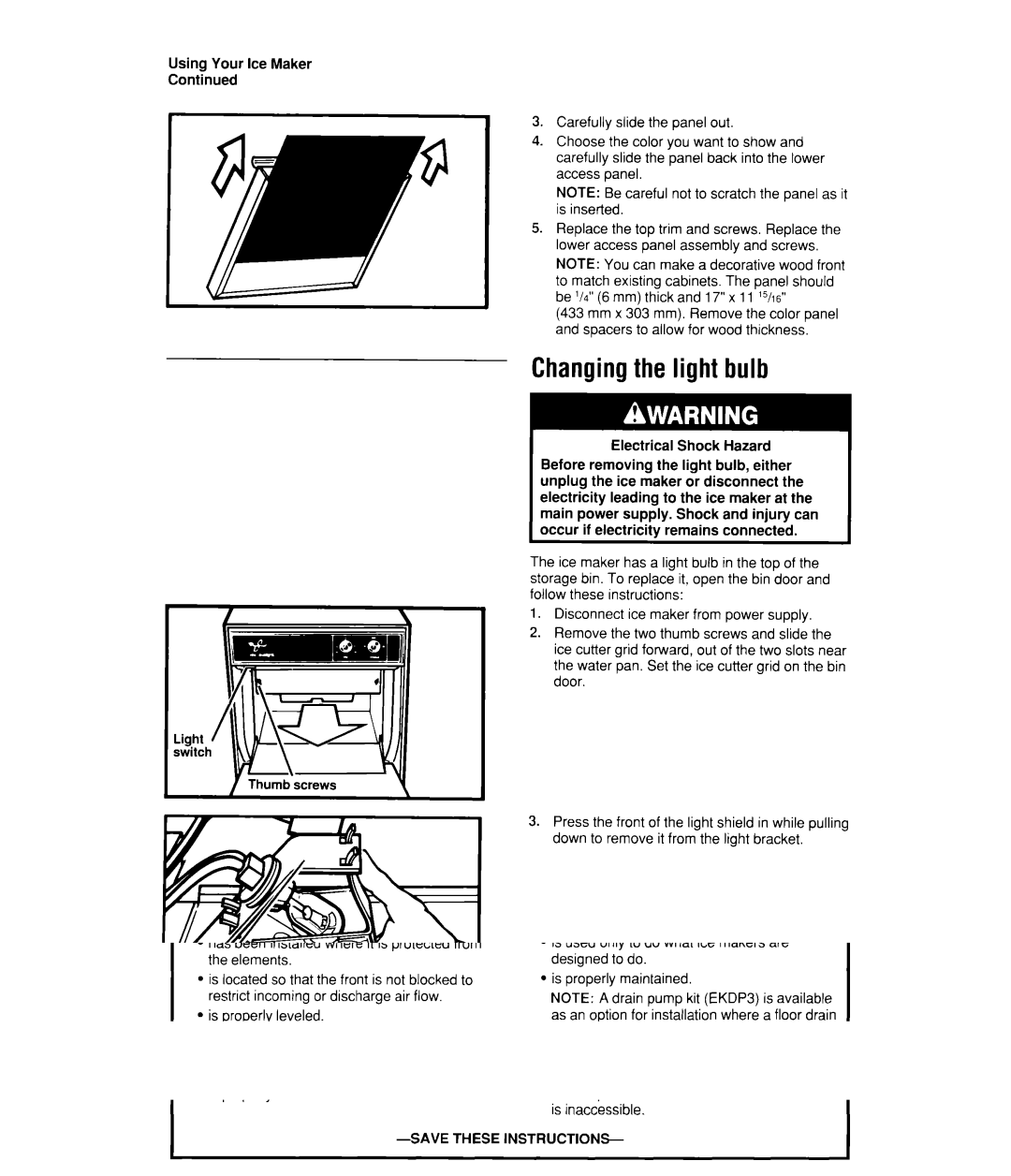 Whirlpool EC510 manual Changingthe light bulb 