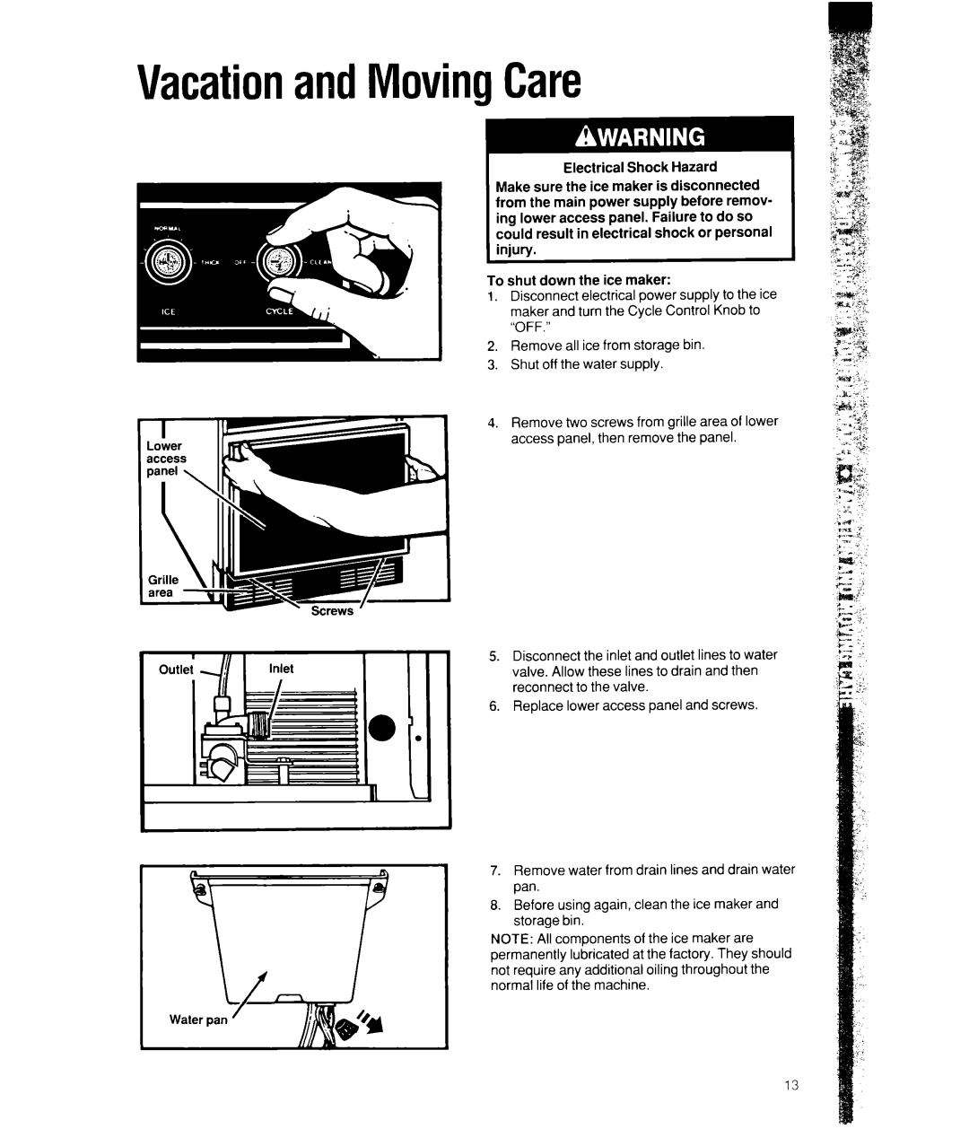 Whirlpool EC510 manual VacationandMovingCare 