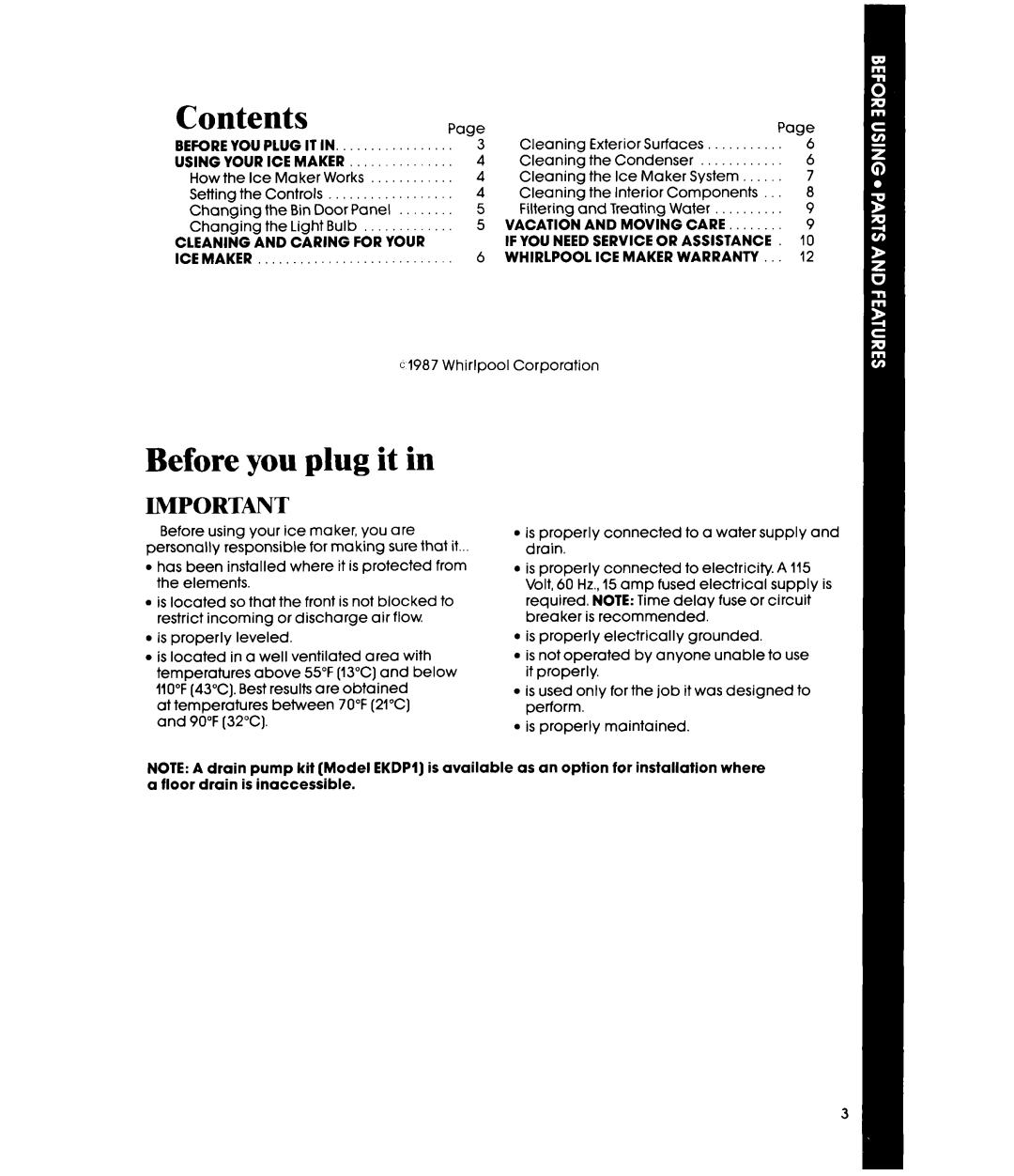 Whirlpool EC5100 manual Contents, Before you plug it in 