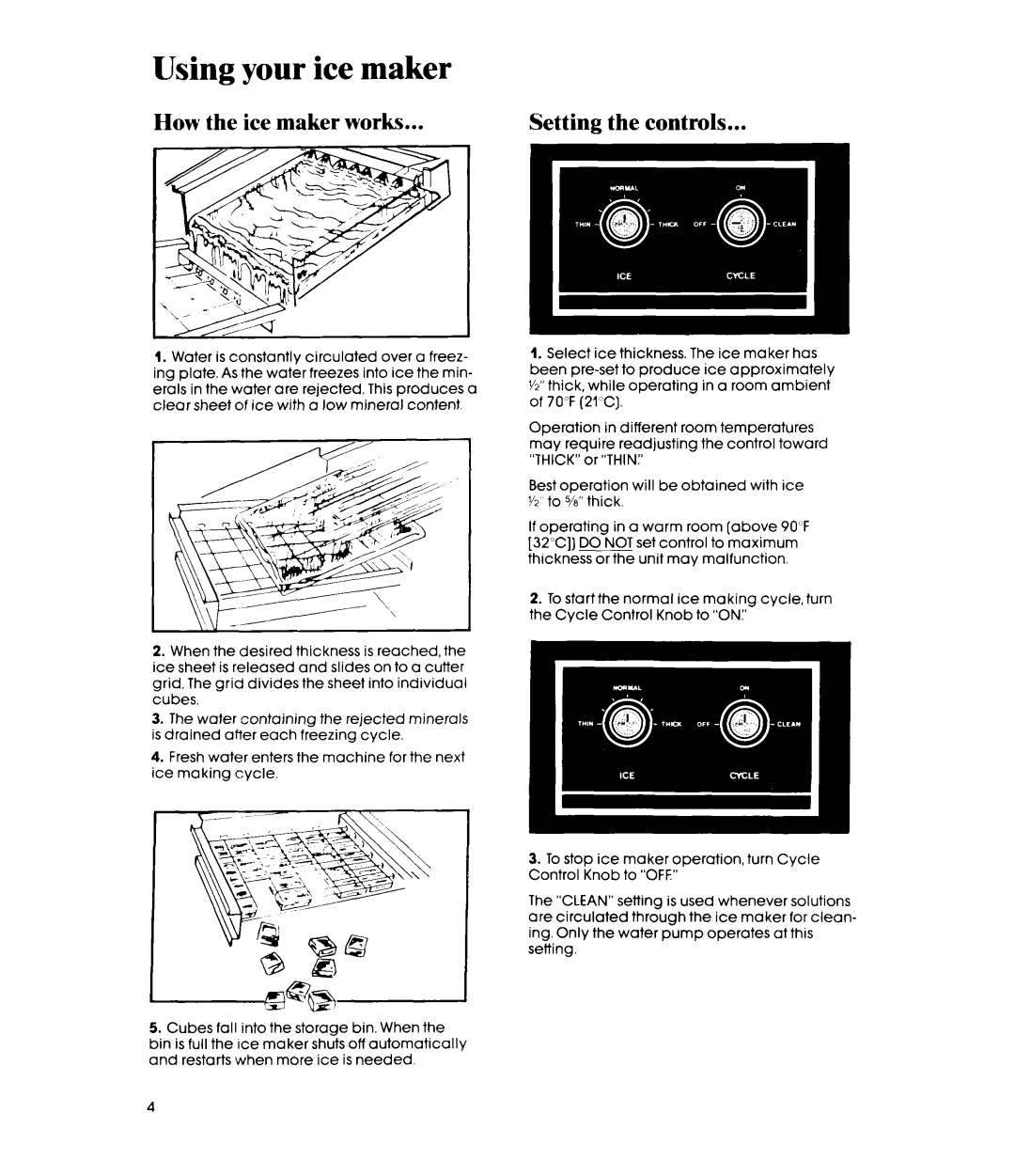 Whirlpool EC5100 manual Using your ice maker, How the ice maker works, Setting the controls 