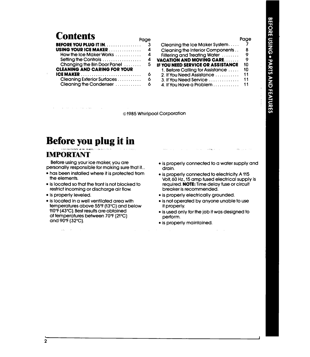 Whirlpool EC5100XP manual Contents, Before you plug it 