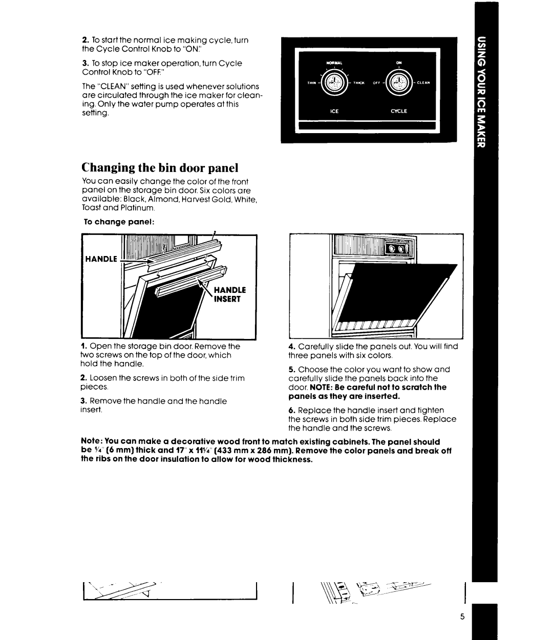 Whirlpool EC5100XP manual Changing the bin door panel 