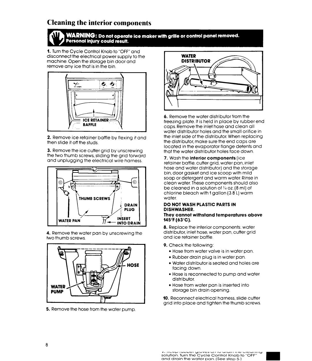 Whirlpool EC5100XP manual Cleaning the interior components, Distributor 