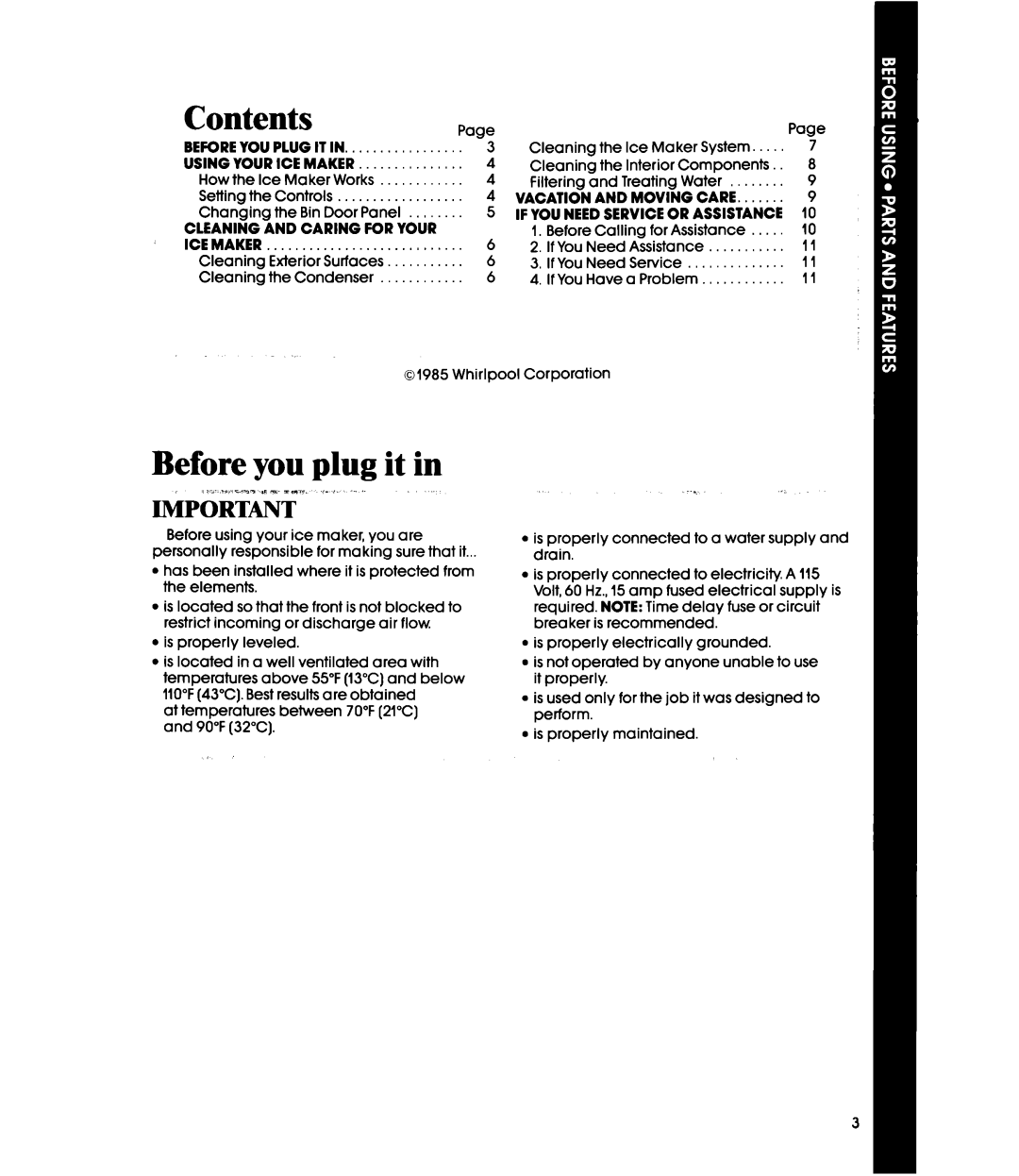 Whirlpool EC5100XP manual Contents, Before you plug it in 