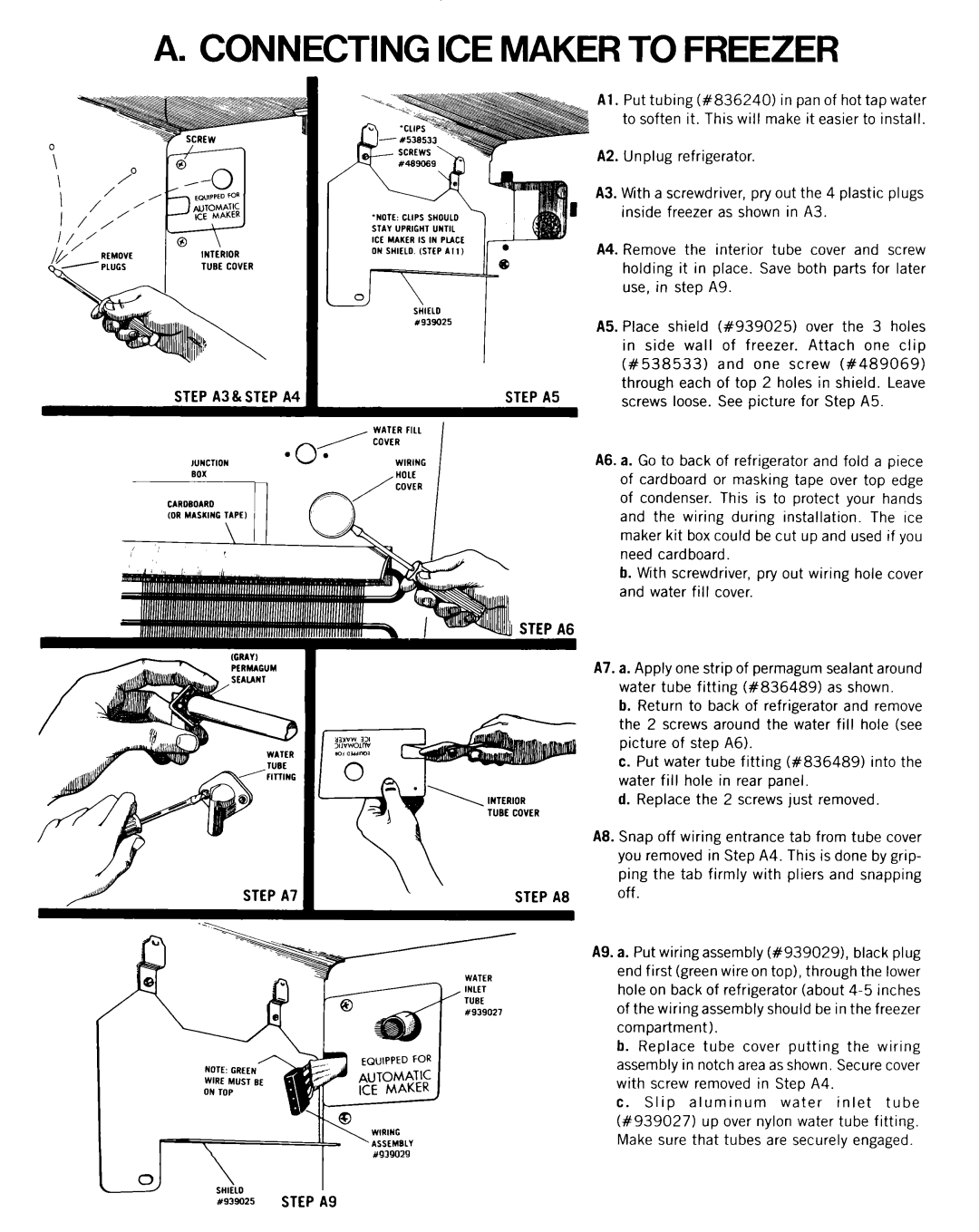 Whirlpool ECKMF-28 manual Connecting ICE Maker to Freezer, Step A3&STEP A4, Step A5 