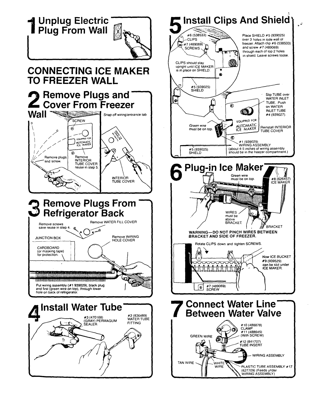 Whirlpool ECKMF-281 manual Unplug Electric Plug From Wall Install Clips And Shield, Remove Plugs, Cover From Freezer 