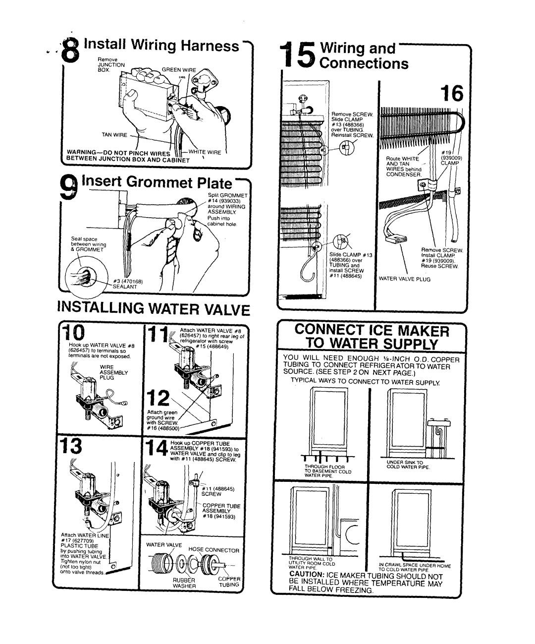 Whirlpool ECKMF-281 manual Install Wiring Harness, Rommet Plate, Installing Water Valve, Wiring Connections 