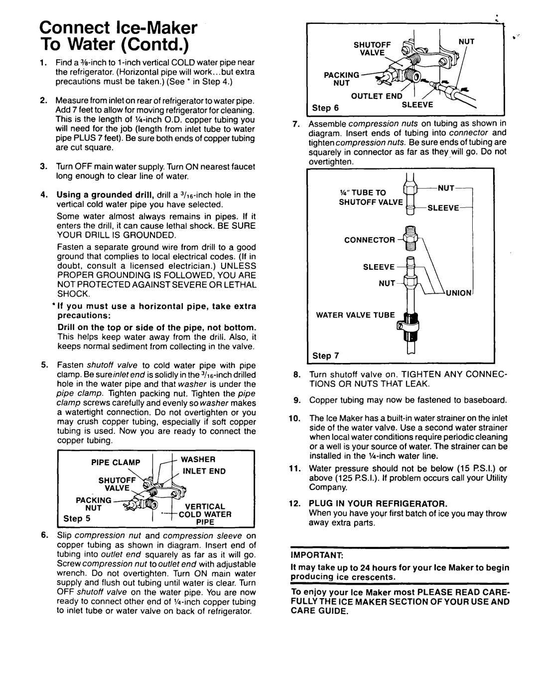 Whirlpool ECKMF-281 manual Connector Sleeve NUT Water Valve Tube, Tions or Nuts That Leak, Plug in Your Refrigerator 