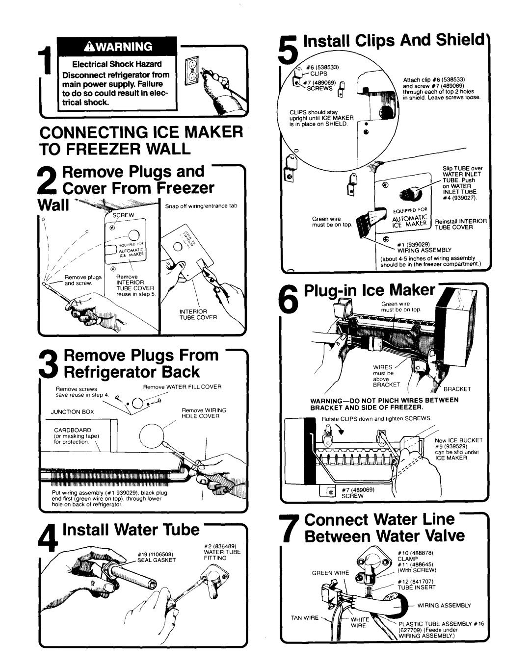 Whirlpool ECKMF-284 Shield’, Remove Plugs Cover From Freezer Wall, Remove Plugs From Refrigerator Back, Install Water Tube 