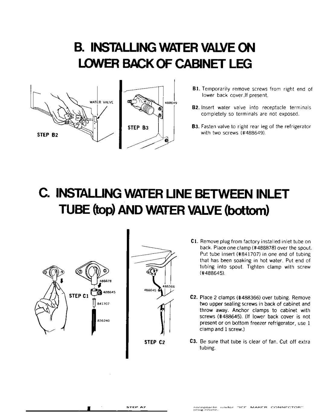 Whirlpool ECKMF-6 manual Installing Water Valve on WER Backof CABlNET LEG 