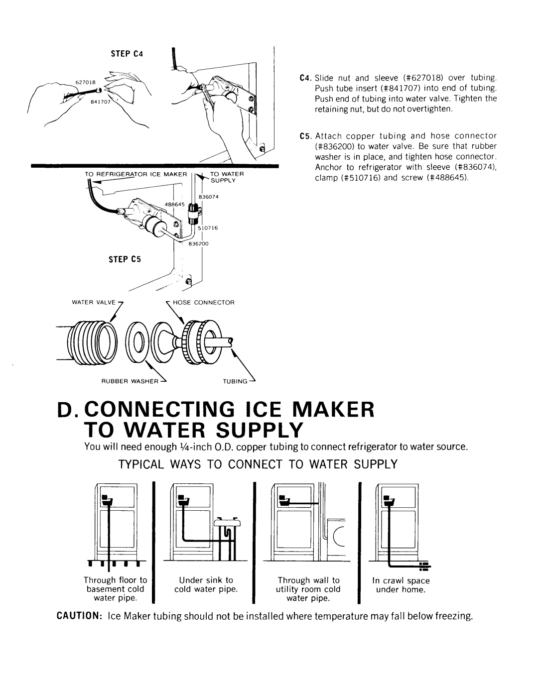 Whirlpool ECKMF-6 manual D. Connecting Ice Maker, Typical Ways To Connect To Water Supply 