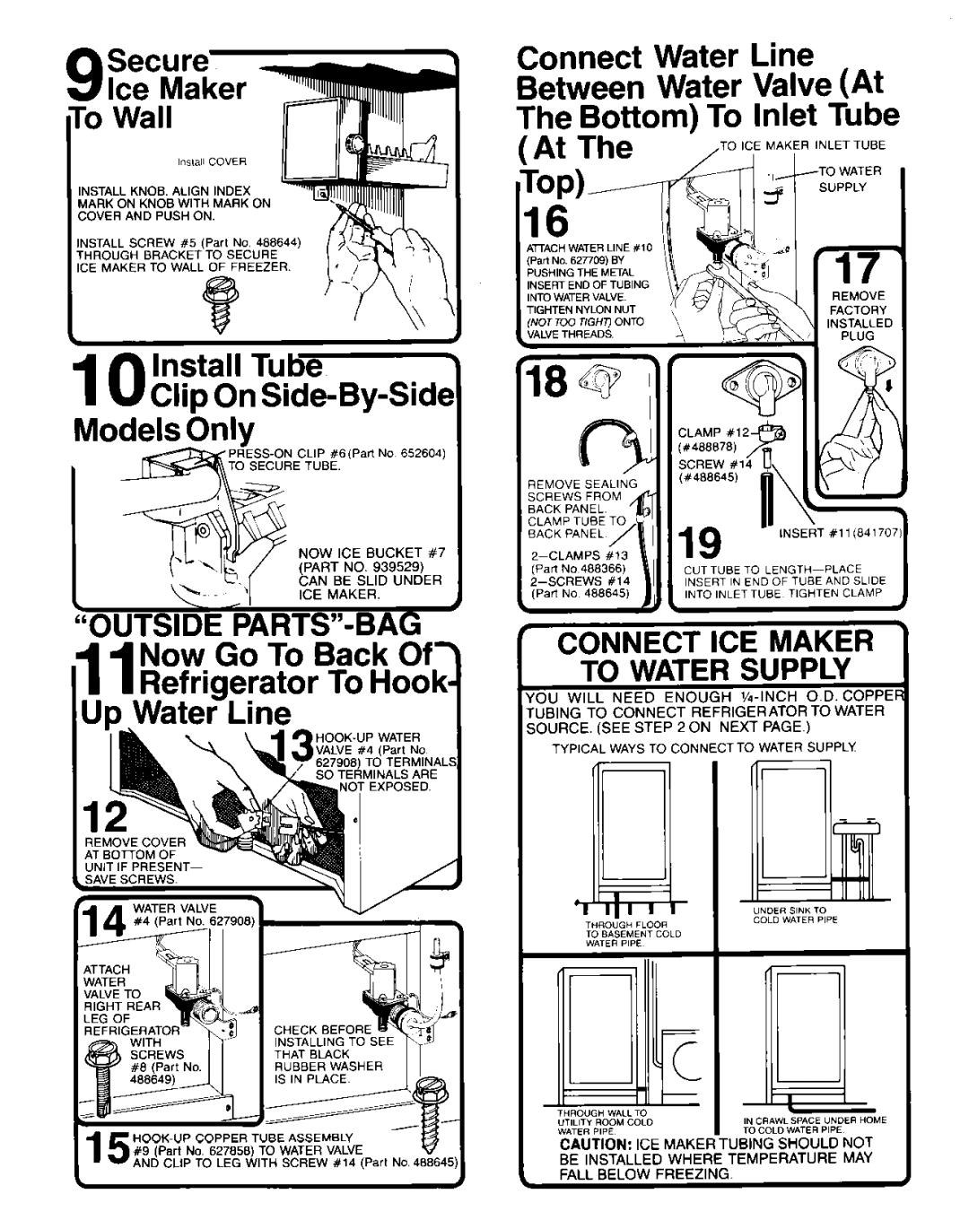 Whirlpool ECKMF-64 manual 9Secure Ice Maker To- Wall, Install Tube, Models Only 