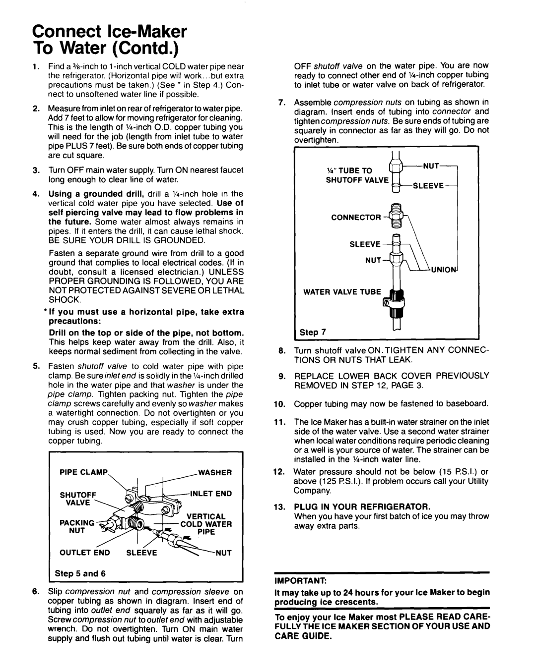 Whirlpool ECKMF-64 manual Connect Ice-Maker To Water Contd 