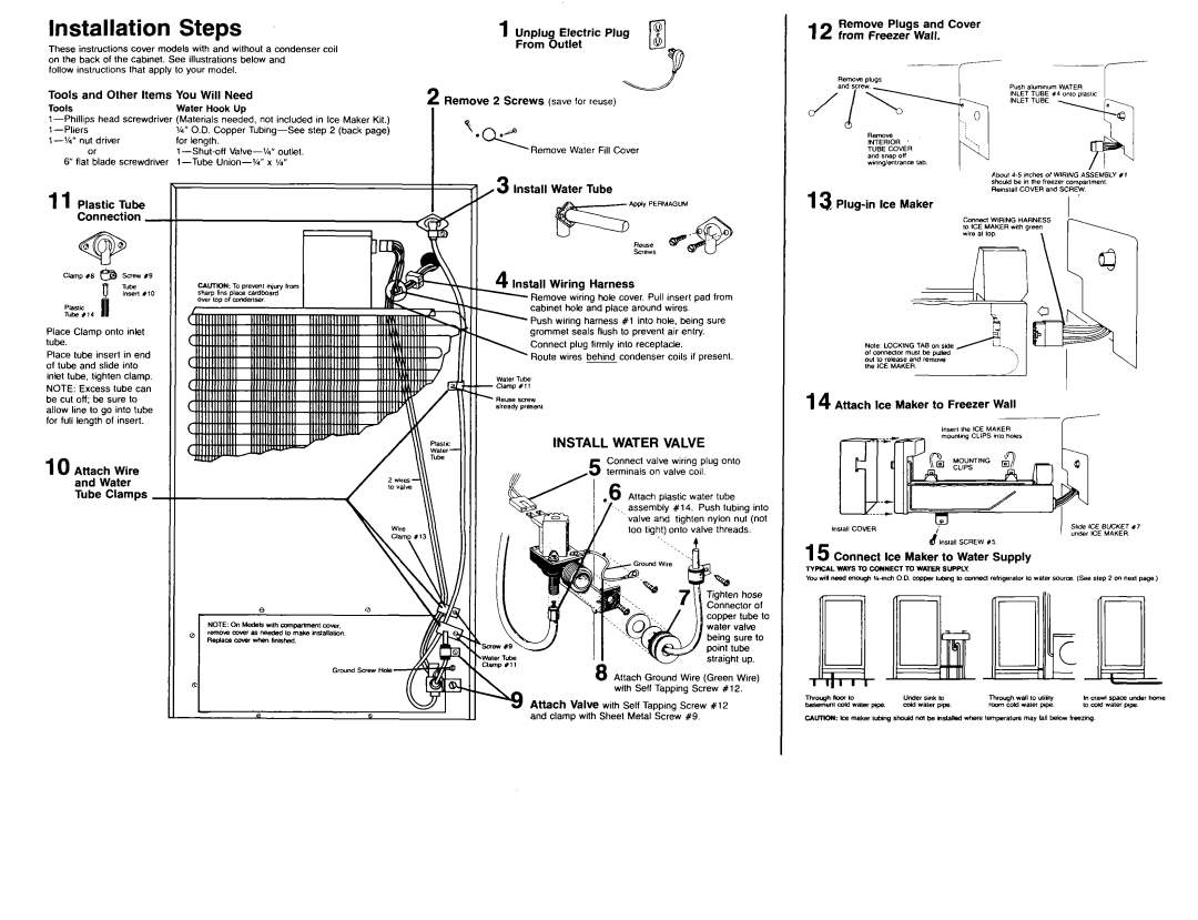 Whirlpool ECKMF-83 Tools and Other Items You Will Need, Tube, Install Wiring Harness, Attach Ice Maker to Freezer Wall 