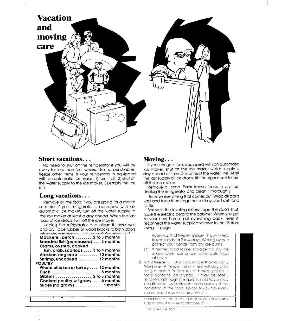 Whirlpool ED19HK manual Short vacations, Long vacations, Moving 