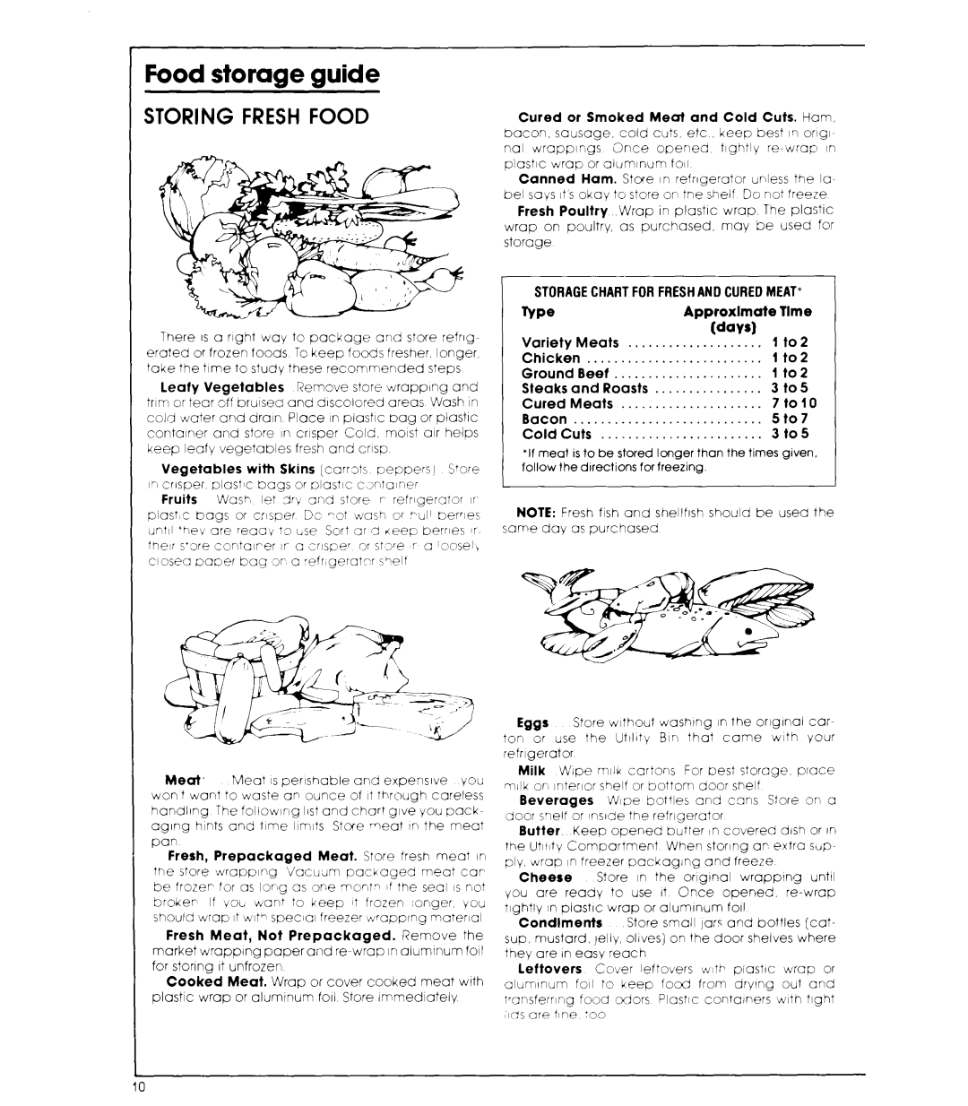 Whirlpool ED19HK manual Storing Fresh Food, Food storage guide, Wavs 