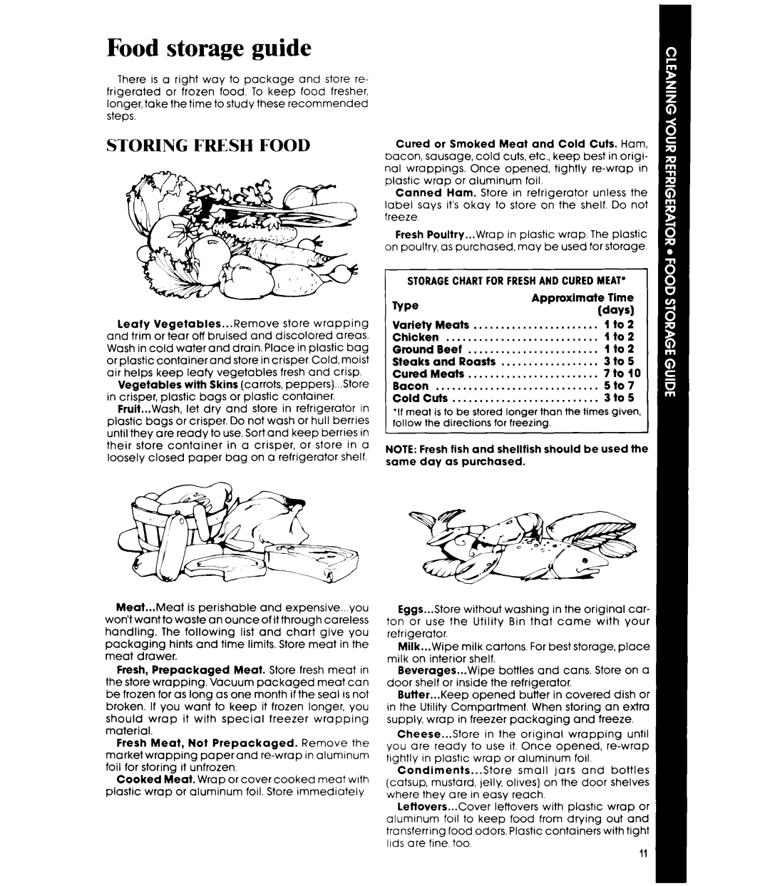 Whirlpool ED20AK manual Food storage guide, Storing Fresh Food 