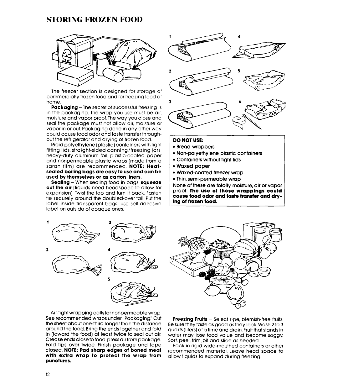 Whirlpool ED20AK manual Storing Frozen Food, Do not USE 