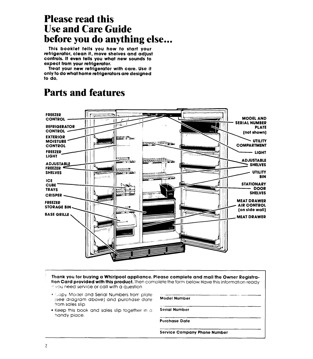 Whirlpool ED20AK manual Before you do anything else, Parts and features 