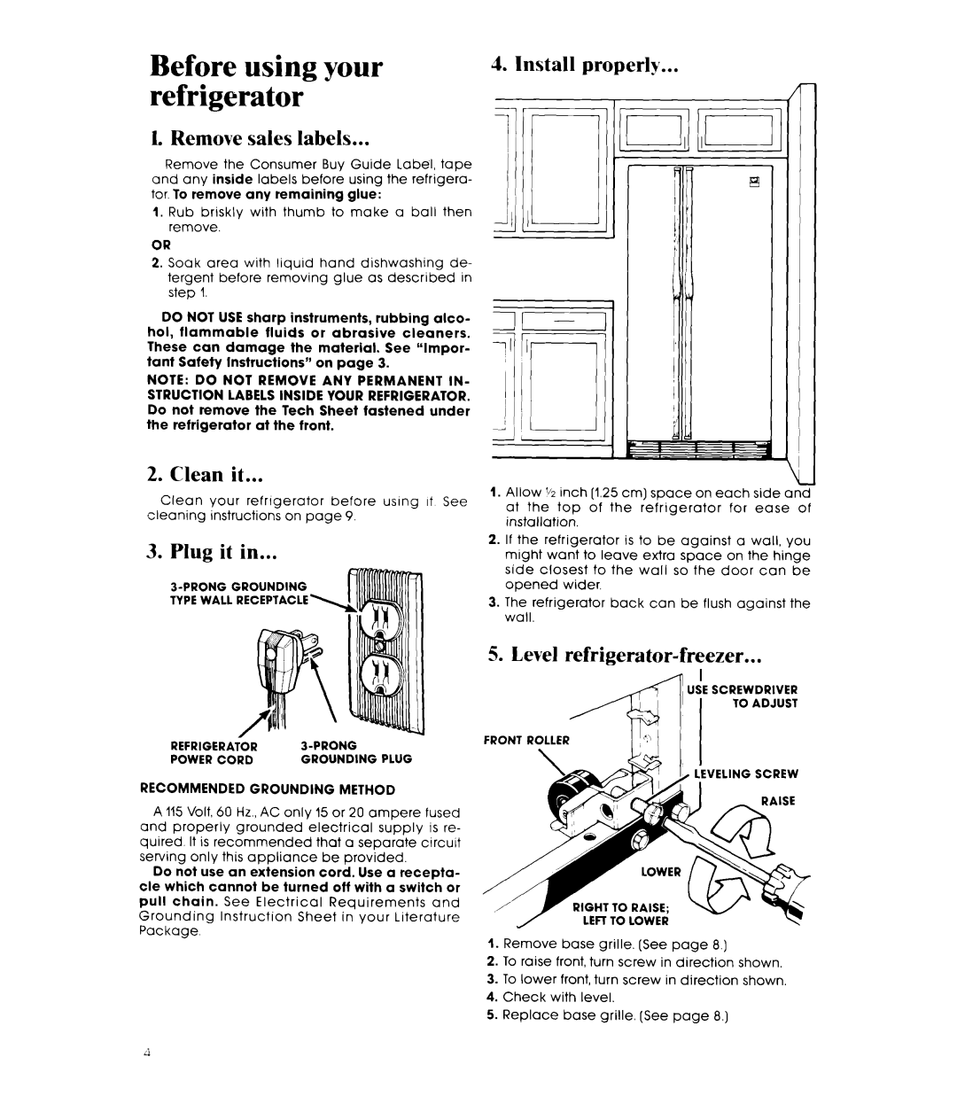 Whirlpool ED20AK manual Before using your refrigerator 