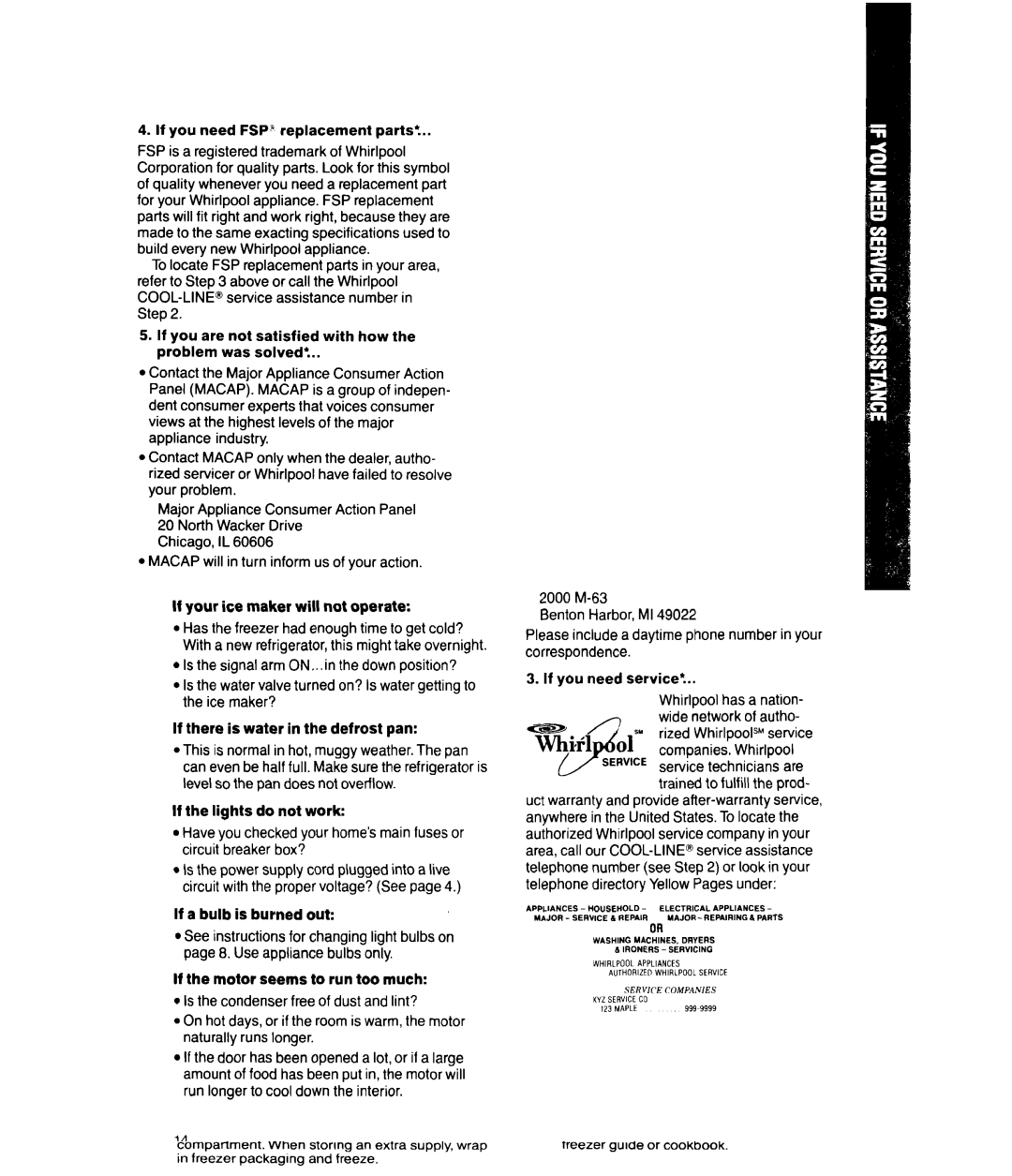 Whirlpool ED20HK, ED20GK manual If you need FSP’* replacement parts’ 