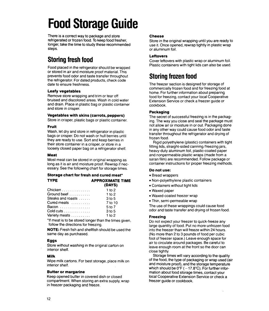 Whirlpool ED20GK, ED20HK manual Storingfreshfood, Storingfrozenfood, FoodStorageGuide 
