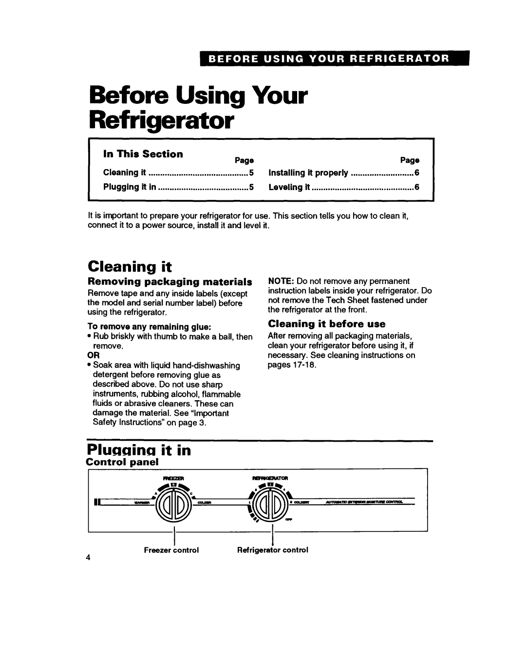 Whirlpool ED20PK ED22PK warranty Before Using Your Refrigerator, Cleaning it, Plugging it 