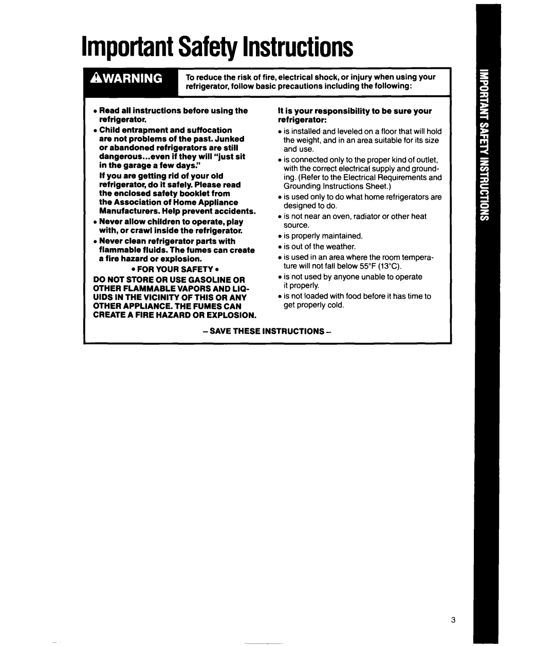 Whirlpool ED20SK manual ImportantSafetyInstructions, Junked, If they, Help 