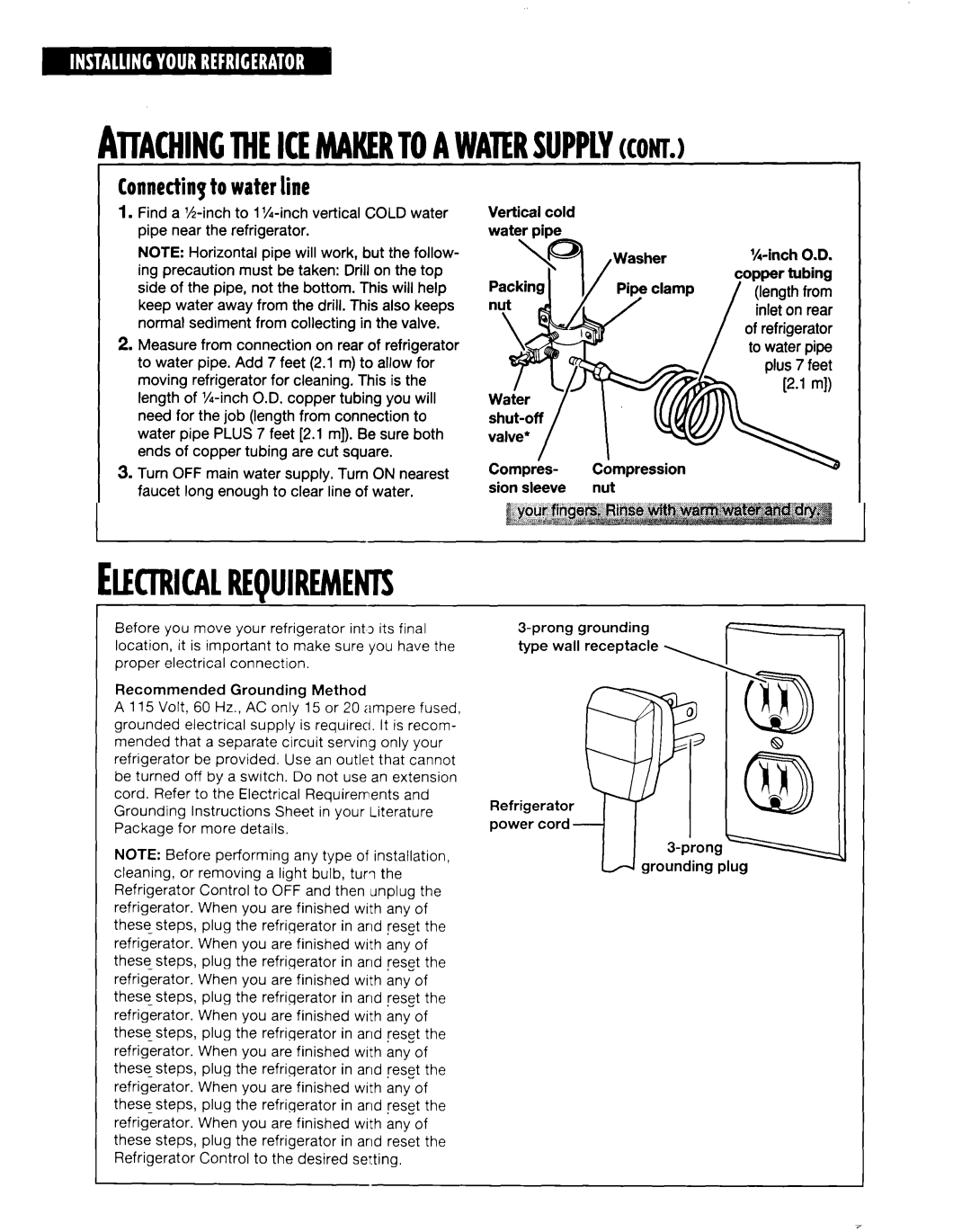 Whirlpool ED20TWXDN02 manual Connectingto water line, To Refrigerator + 