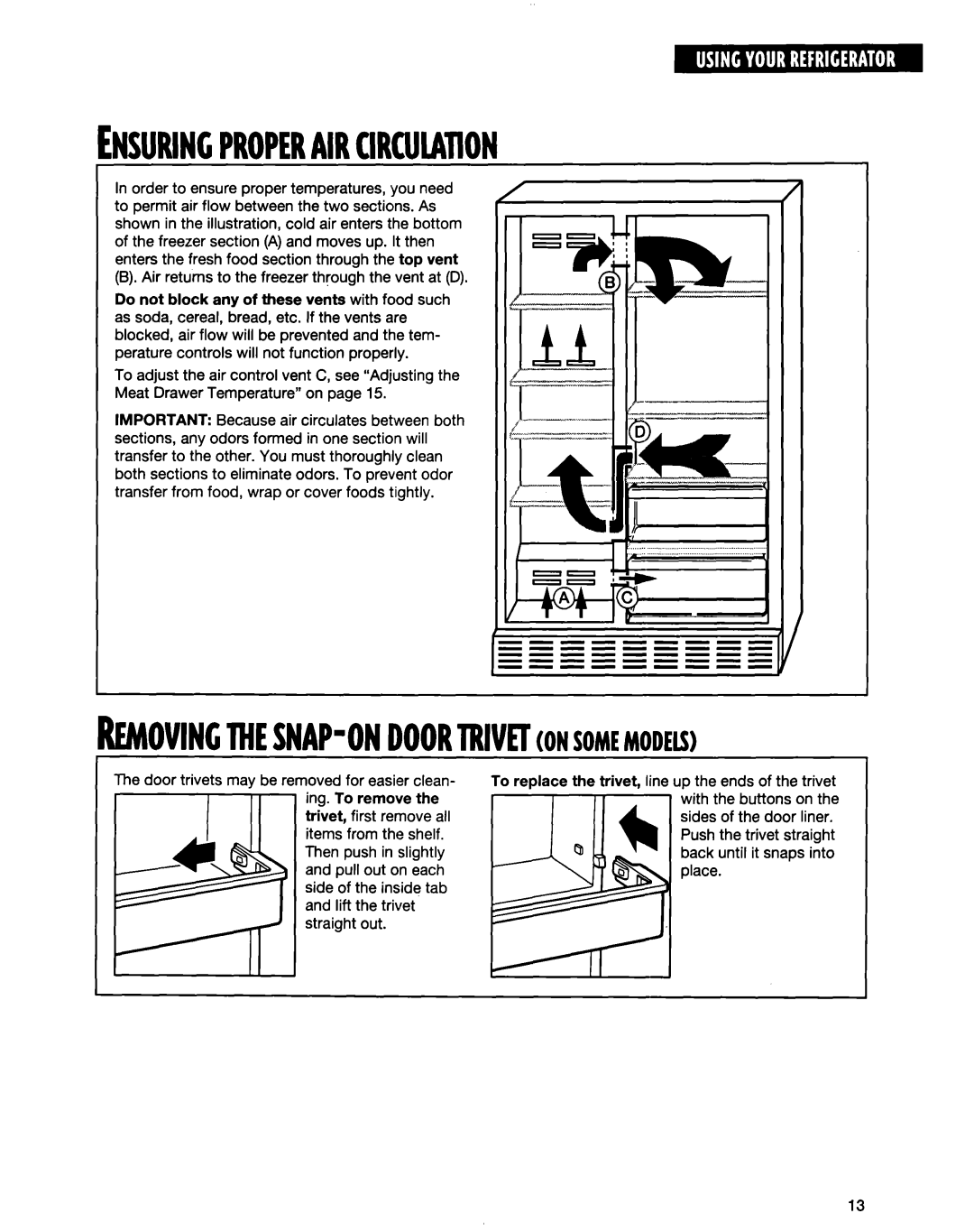 Whirlpool ED20TWXDN02 manual Ensuringproperaircirculation, KMOVINClliESNAP-ONDOORTRIVETON Somemodels 