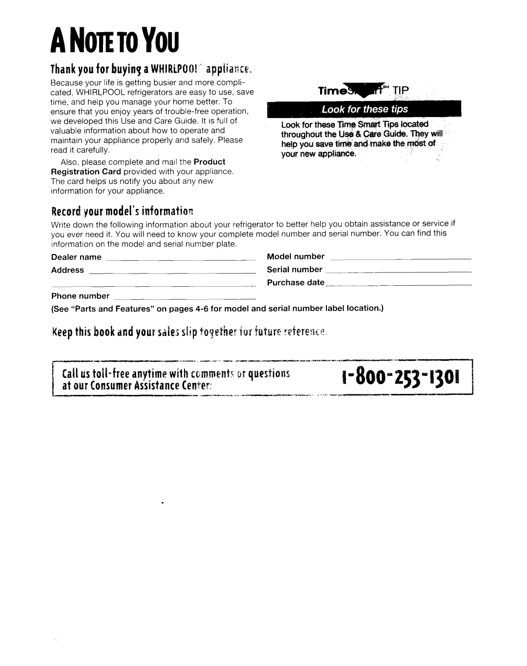 Whirlpool ED20TWXDN02 manual Thankyou for buying a WHlRiPOOt~~applkme, Record your model’s information 