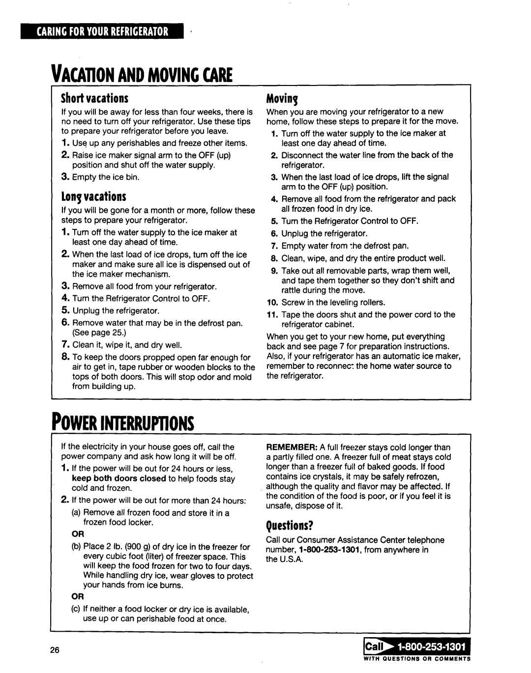 Whirlpool ED20TWXDN02 manual Shortvacations, Lonyvacations, Moviny, Questions? 