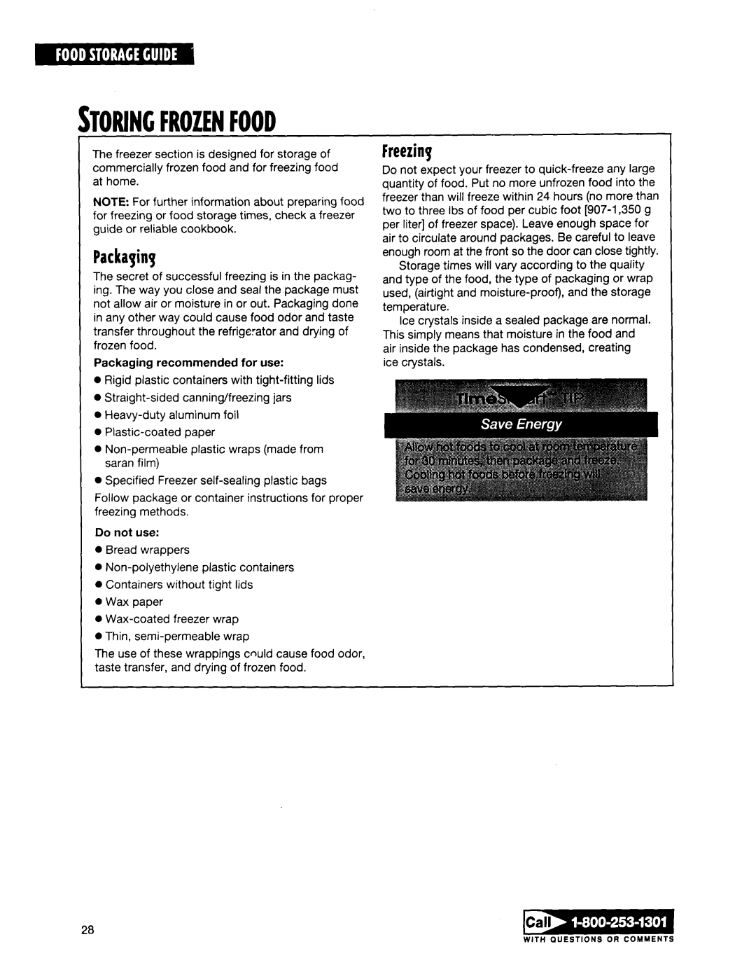 Whirlpool ED20TWXDN02 manual Storingfrozenfood 