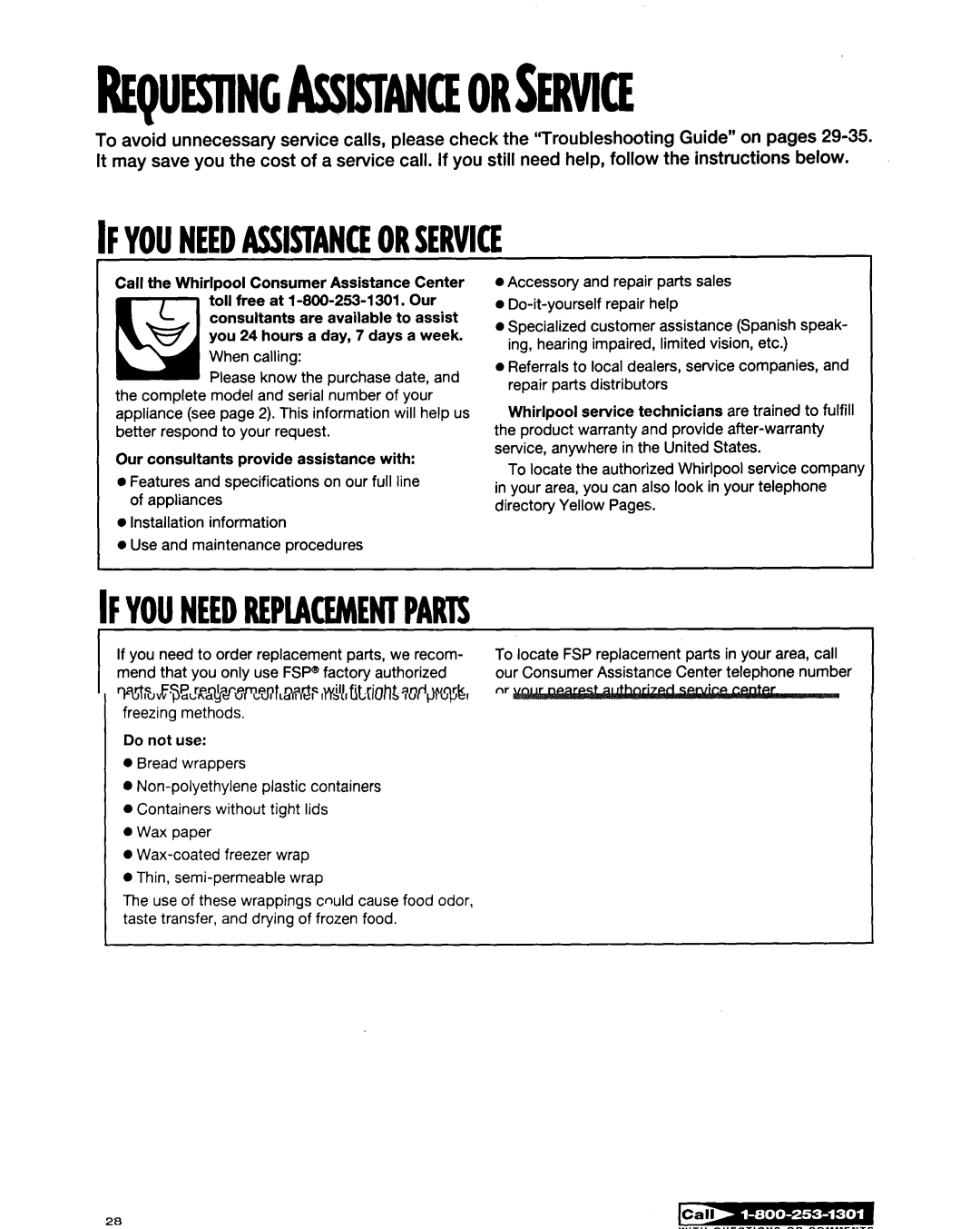 Whirlpool ED20TWXDN02 manual Ifyouneedassistanceorservice, Ifyouneedrepukementparts 