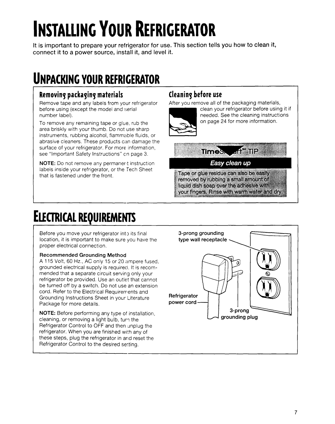 Whirlpool ED20TWXDN02 manual Installingyourrefrigerator, Unpackingyourrefrigerator, Removingpackagingmaterials 