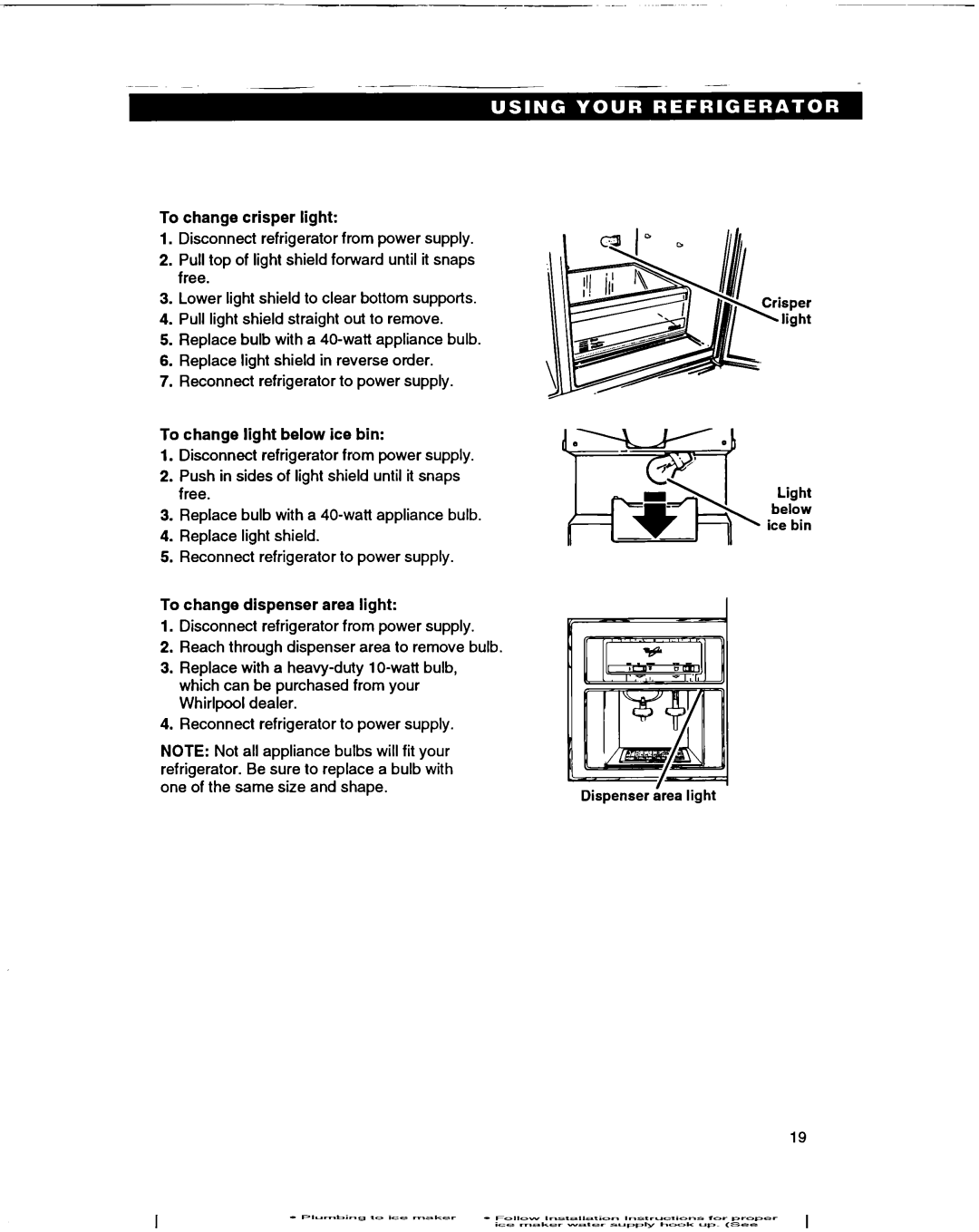 Whirlpool ED22DF warranty Light below ice bin 