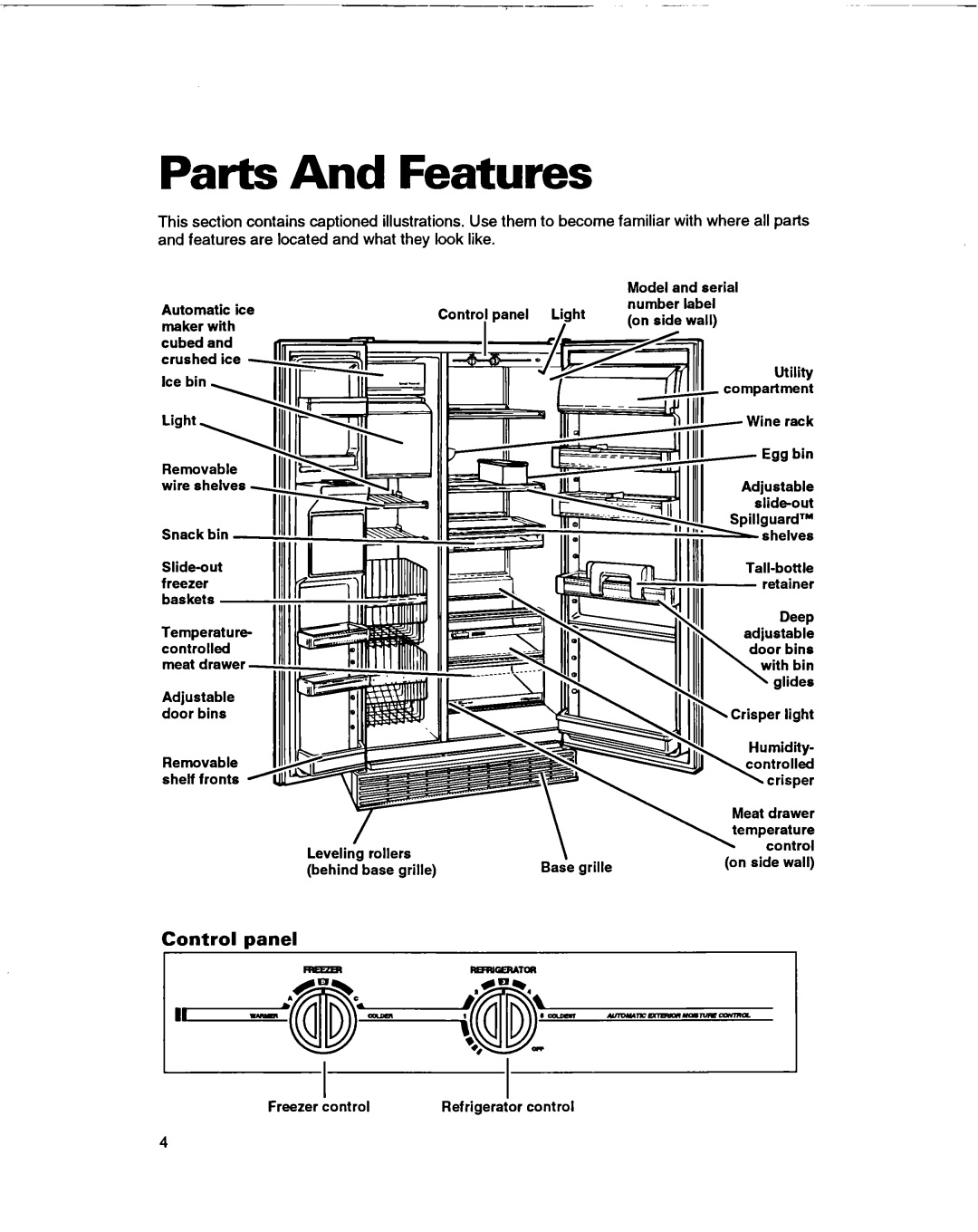 Whirlpool ED22DF warranty Parts And Features, Control panel 