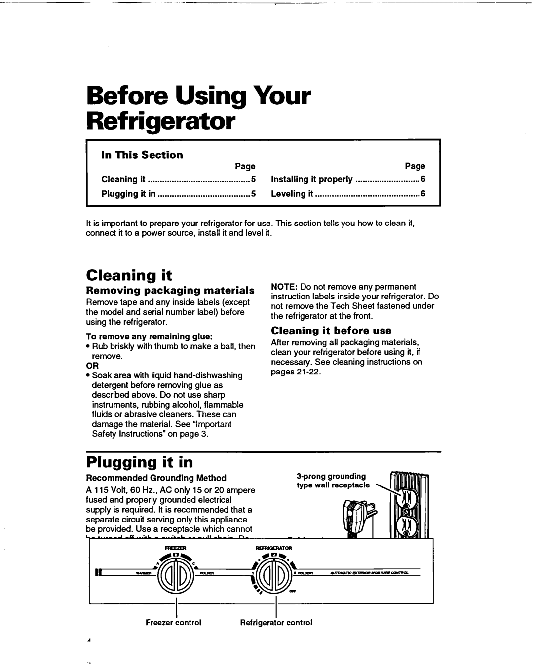 Whirlpool ED22DF warranty Before Using Your Refrigerator, Cleaning it, Plugging it 